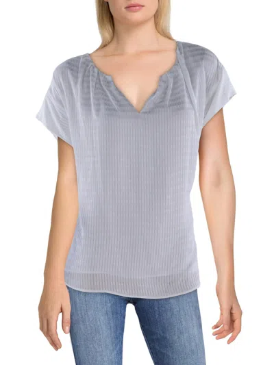 Calvin Klein Womens Split Neck Shadow Stripe Blouse In White