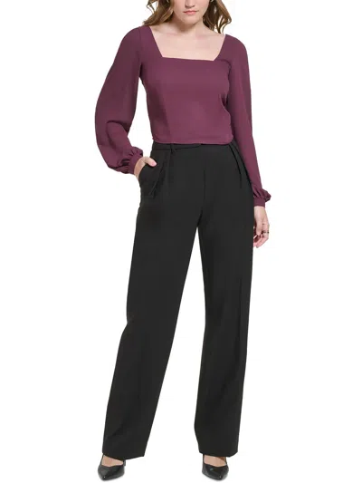 Calvin Klein Womens Square Neck Blouson Sleeves Blouse In Purple