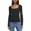 Calvin Klein Womens Square Neck Button Trim Pullover Sweater In Black