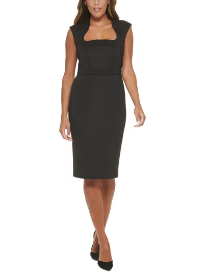 Calvin Klein Womens Square Neck Knee Length Sheath Dress In Black