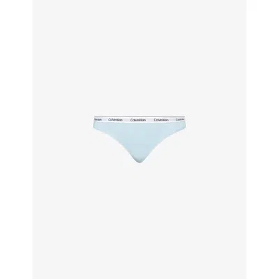 Calvin Klein Womens Icon Logo Stretch-cotton Thong Sterling Blue