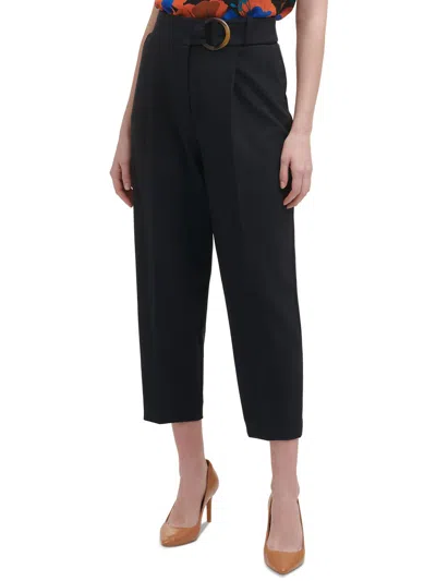 Calvin Klein Womens Straight Leg Belted Cropped Pants In Blue