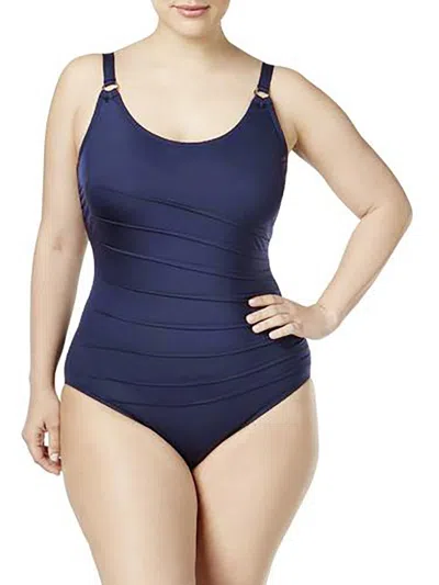 Calvin Klein Womens Stretch Pintuck One-piece Swimsuit In Blue