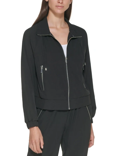 Calvin Klein Womens Stretch Zipper Overcoat In Black