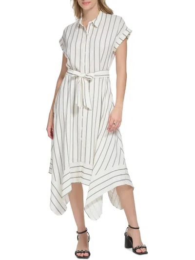 Calvin Klein Womens Striped Ankle Length Shirtdress In White