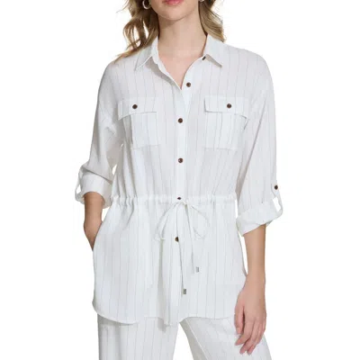 Calvin Klein Womens Striped Polyester Blouse In Soft White