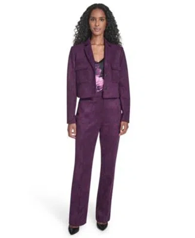 Calvin Klein Womens Suede Cropped Two Button Jacket Modern Fit Pants In Purple