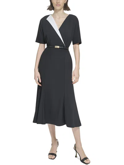 Calvin Klein Womens Surplice Crepe Maxi Dress In Black