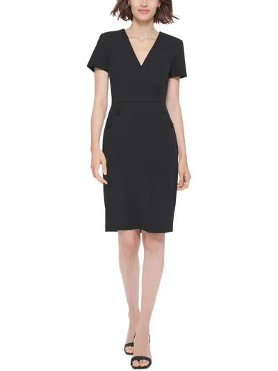 Calvin Klein Womens Surplice Knee Sheath Dress In Black