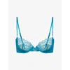 Calvin Klein Womens Teal Marine Geo Underwired Lace Bralette In Blue
