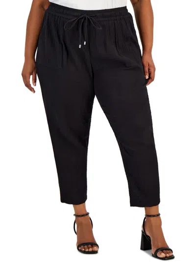 Calvin Klein Womens Textured Cotton Ankle Pants In Black