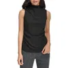 Calvin Klein Petite Textured Mock-neck Ruched Blouse In Black