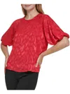 CALVIN KLEIN WOMENS TEXTURED PUFF SLEEVE BLOUSE