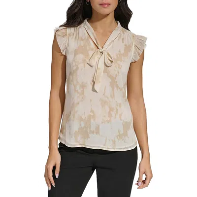 Calvin Klein Womens Tie Neck Cap Sleeve Blouse In Multi