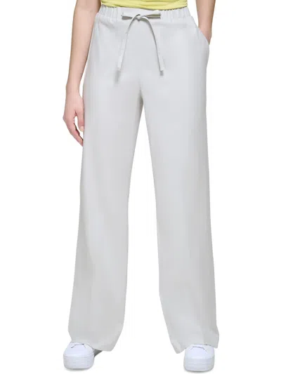 Calvin Klein Womens Tie Waist High Rise Wide Leg Pants In White