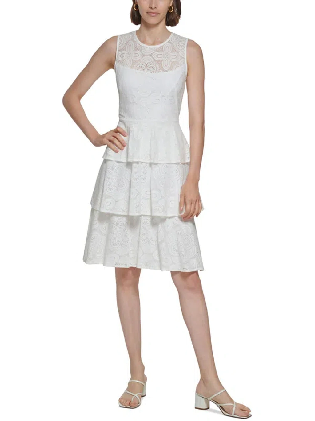 Calvin Klein Womens Tiered Short Fit & Flare Dress In White | ModeSens