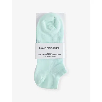 Calvin Klein Womens Turquoise/white Branded Pack Of Two Cotton-blend Ankle Socks