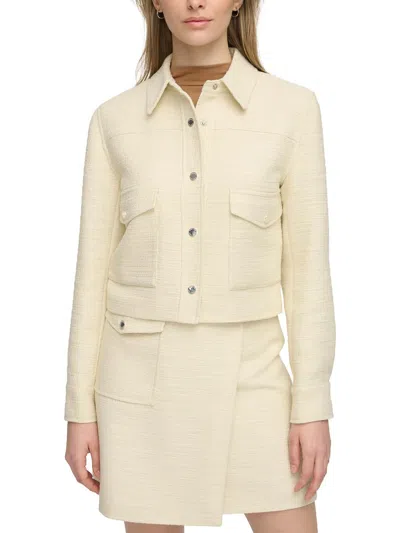 Calvin Klein Womens Tweed Collarless Blazer In Neutral