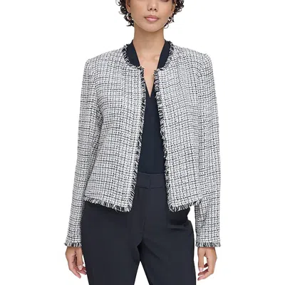 Calvin Klein Womens Tweed Fringe Open-front Blazer In Multi