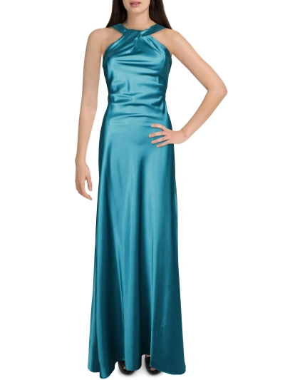 Calvin Klein Womens Twisted Halter Evening Dress In Blue