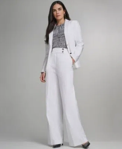 Calvin Klein Womens Two Button Jacket Printed Sleeveless Pleat Neck Cami Mid Rise Wide Leg Pants In White