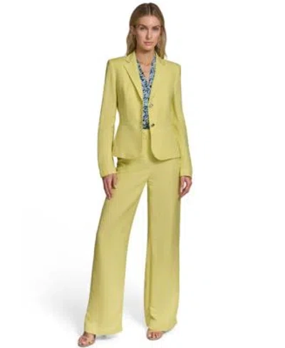 Calvin Klein Womens Two Button Notch Lapel Blazer Mid Rise Wide Leg Pants In Flax