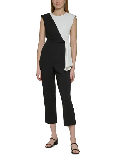 Calvin Klein Womens Two Tone Side Tie Jumpsuit In Black