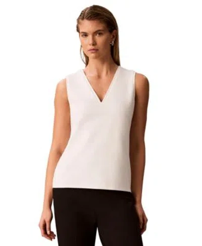 Calvin Klein Womens V Neck Banded Shell Top In Neutral