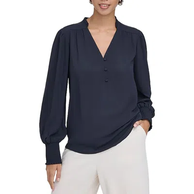 Calvin Klein Womens V Neck Hi Low Henley In Blue