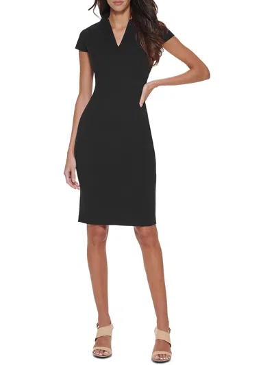 Calvin Klein Womens V-neck Knee-length Sheath Dress In Black