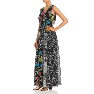 Calvin Klein Womens V Neck Printed Maxi Dress In Black