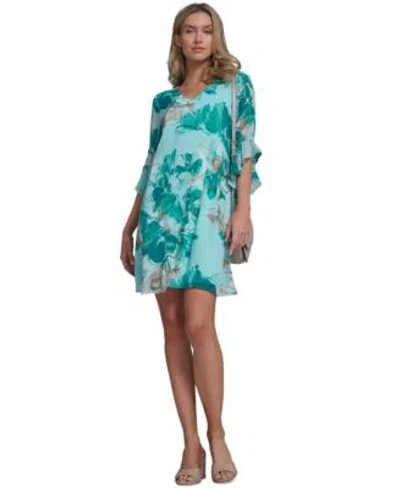 Calvin Klein Womens V Neck Shift Dress In Green
