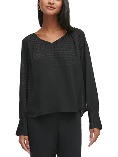 Calvin Klein Womens V-neck Textured Blouse In Black