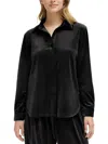Calvin Klein Petite Velour Button-up Shirt In Black