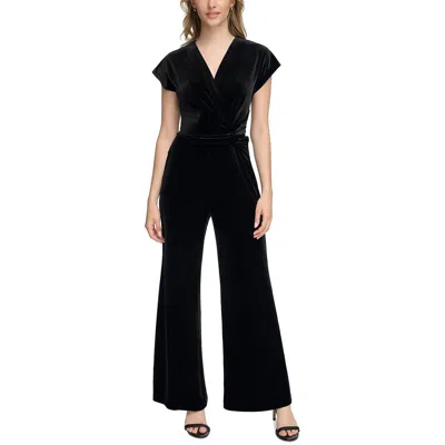 Calvin Klein Womens Velvet Faux Wrap Jumpsuit In Black