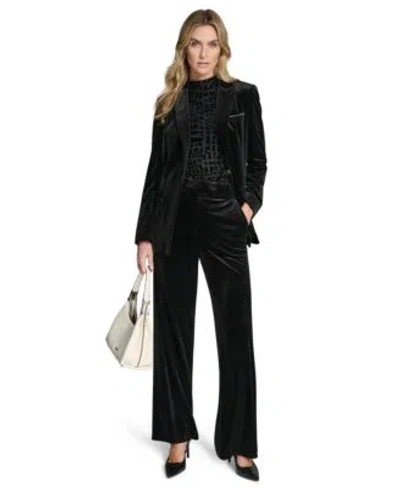 Calvin Klein Womens Velvet Jacket Burnout Mockneck Top Wide Leg Pants In Black