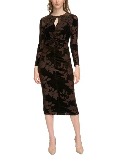 Calvin Klein Womens Velvet Keyhole Sheath Dress In Brown