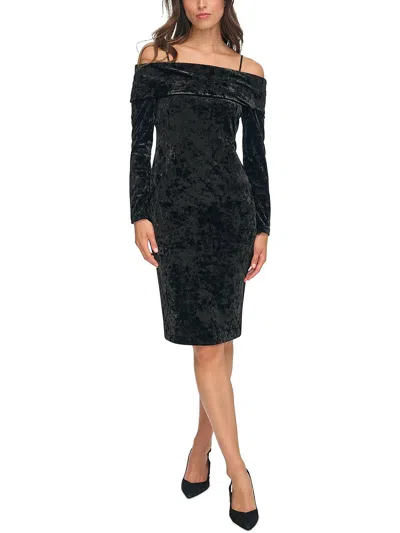 Calvin Klein Womens Velvet Midi Cocktail And Party Dress In Black