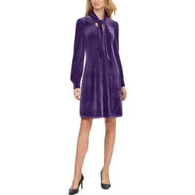Calvin Klein Womens Velvet Midi Shift Dress In Purple