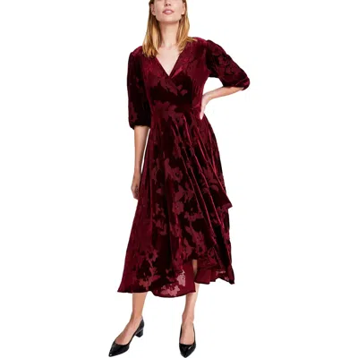 Calvin Klein Womens Velvet Wrap Dress In Burgundy