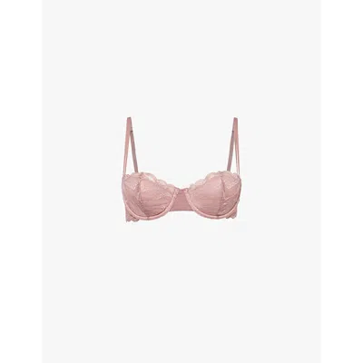 Calvin Klein Womens  Ck Instinct Balconette Underwired Sheer Lace Bra In Vintage Pink