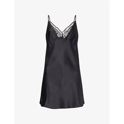 Calvin Klein Womens V-neck Lace-panel Satin Nightdress Black