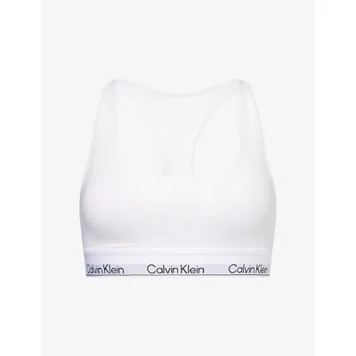 Calvin Klein Womens White Icon Branded Cotton And Modal-blend Bralette