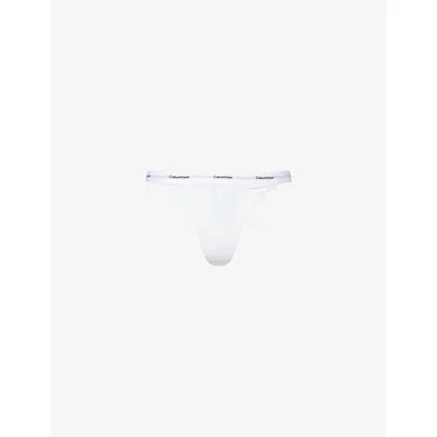 Calvin Klein Womens White Ribbed Cotton-blend String Thong