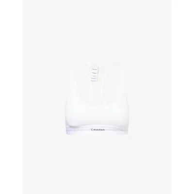 Calvin Klein Womens White Scoop-neck Modal Ribbed Cotton-blend Bralette Xl