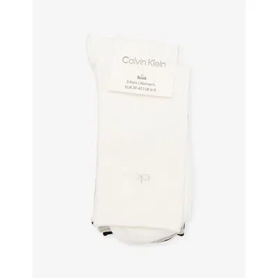 Calvin Klein Womens  Rolltop Stretch-cotton Socks Pack Of Th In Multi