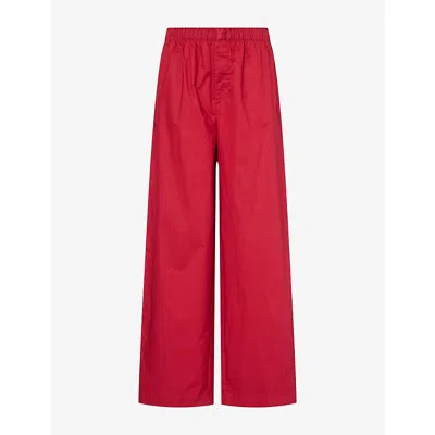 Calvin Klein Womens Wide-leg Logo-patch Cotton Trousers Rio Red