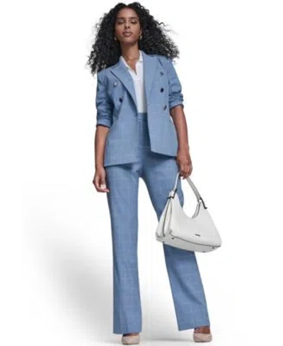 Calvin Klein Womens Windowpane Double Breast Jacket Sleeveless Collared Sweater Windowpane Modern Fit Pants In Blue