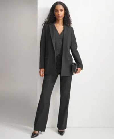 Calvin Klein Womens Windowpane Print Blazer Vest Pant In Black