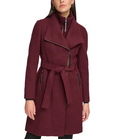 Calvin Klein Womens Wool Blend Belted Wrap Coat, Created For Macys In Chianti